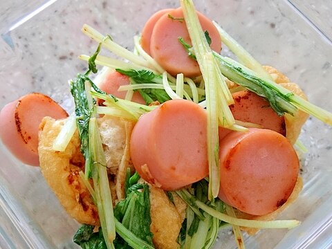 水菜と魚肉ソーセージのオイスターマヨ炒め